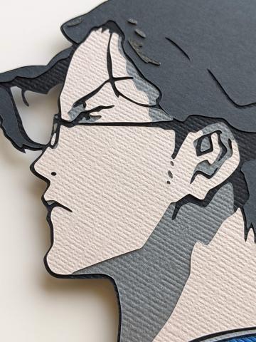 photo of cut paper art featuring Jin from the anime Samurai Champloo